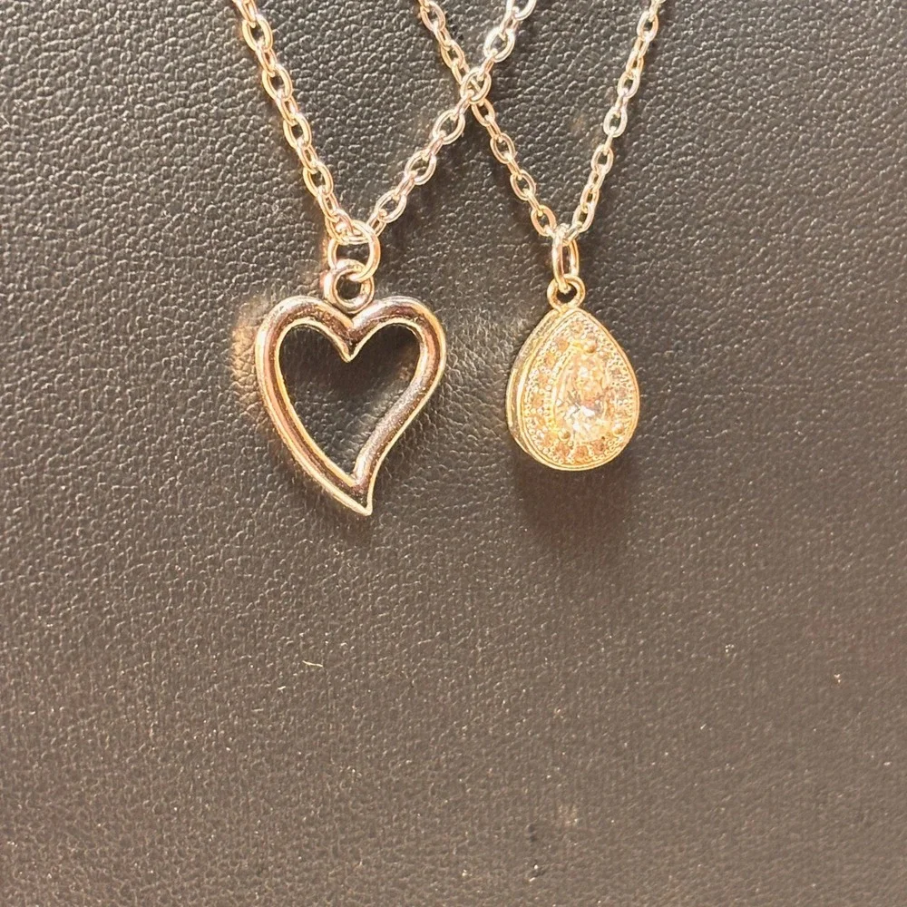 Necklace Set Silver Heart Teardrop Rhinestone Pendant Y2K Coquette